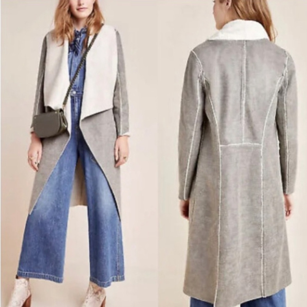 Anthropologie Amado Camilla Suede Sherpa Duster Coat - Medium